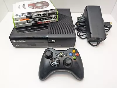 Microsoft Xbox 360 E 320GB Black Console Bundle With 7 Games Tested Working  • $129.85