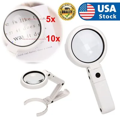 5X 10X Magnifying Glass Stand Foldable Dimmable Magnifier With Light 8 LED Lamp • $11.40