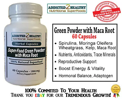 $10.79 • Buy SuperFood Green Powder + Maca Capsules(60,120) Moringa Spirulina Wheatgrass Kelp