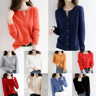 Womens Cardigan Soft Long Sleeve Spring Autumn Ladies Knitted Top Size 6-18 • £9.85