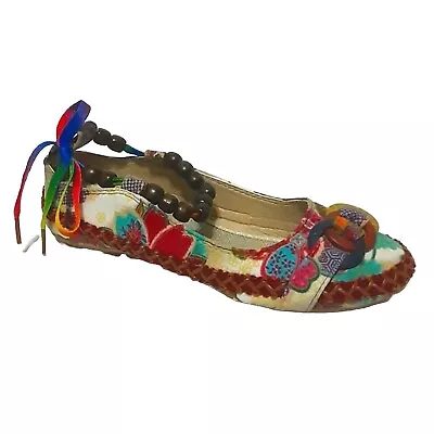 Bohemian Gypsy Multicolored Floral Ballerina Flat Shoes Size 9 • $30