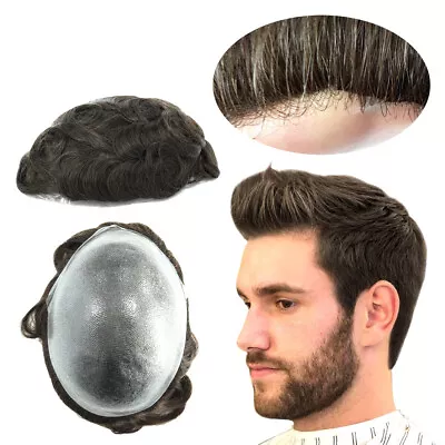 Mens Toupee Hair Replacement Hairpiece V-Loop Thin Skin Human Hair System #3 • $53.39