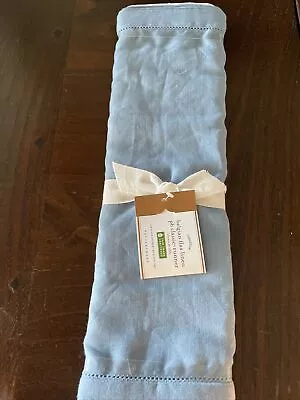 Pottery Barn Belgian Flax Linen Table Runner  18x108  Hemstitch Sky Blue New • $40