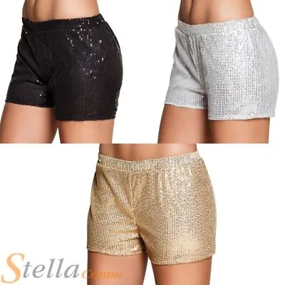 Ladies Sequin Hot Pants 80s Dance Shorts Fancy Dress Costume • £13.49