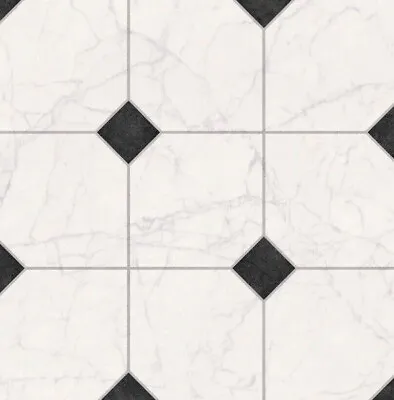 Vinyl Flooring Lino Roll Black & White Vintage Kitchen Diamond Victorian Tiles • £267.32