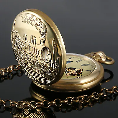£55.57 • Buy Vintage Mechanical Pocket Watch Tourbillion Moon Phase Brozne Chain Windup Fob