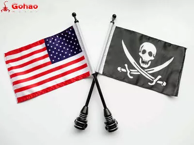 2PCS Motorcycle Rear Luggage Rack Bracket Mount Steel Pole USA Skull Flag New • $31.99