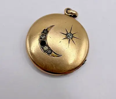 Antique JFS Sons Gold Filled Locket Moon & Star W/ Paste Stones *READ DESCRIPT* • $199.99