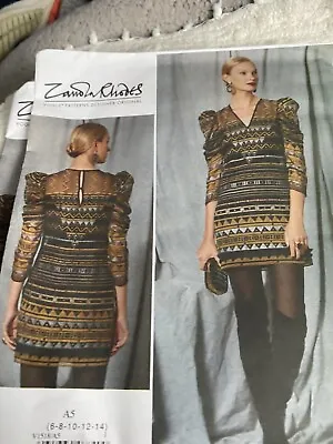 Vogue V1518 ZANDRA RHODES Exaggerated Pleated Sleeve Mini Dress Sz 6-14 UNCUT • $12.99