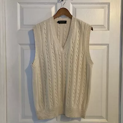 Vintage Greenwich 100% Cotton Cable Knit Sweater Vest Sz XL Ivory V-neck Capsule • $32