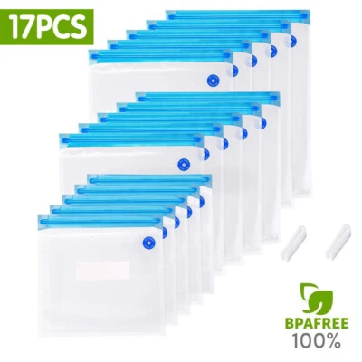 $13.54 • Buy Reusable 17 Pcs/set Vacuum Bag Food Saver Sealer Ziplock Storage Seal Pouch Kit
