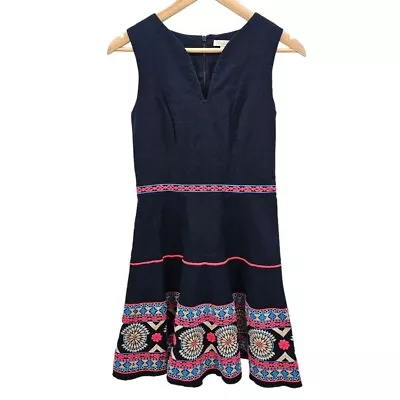 Anthropologie Shoshanna Womens 2 Navy Sleeveless Boho Embroidered Dress • $40