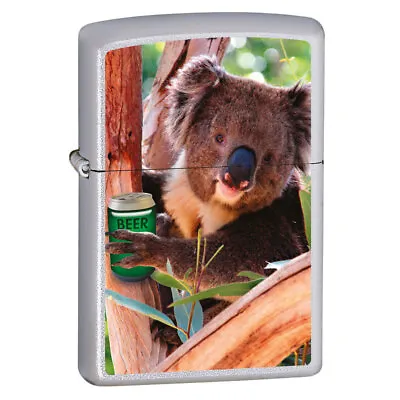 $19 • Buy Zippo Koala With Beer Genuine Satin Chrome Finish Cigar Cigarette Pocket Lighter