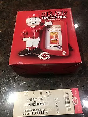 Mr. Red Bobblehead Picture Frame SGA Cincinnati REDS 7/21/13 Plus GAME TICKET • $24.99