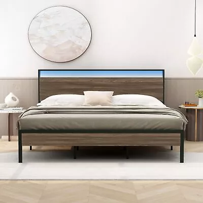 Platform Bed Frame With LED Lights & USB Ports:Simple Assembly Silent Operation • $115.89