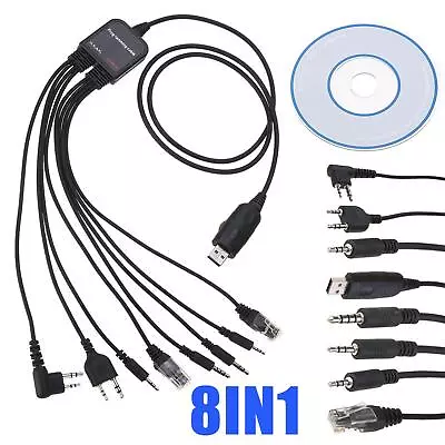 8in1 USB Programming Cable Cord With CD For Baofeng Motorola Kenwood HYT Radio S • $10.94