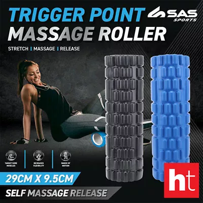 SAS Sports Trigger Point Grid Design Foam Roller 29.5cmx9.5cm Dia Black Blue • $20.07