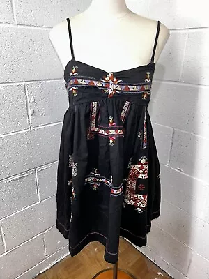 Free People Kaleidoscope Cool Mini Dress Small Embroidered Black Pockets $158 A2 • $26.98