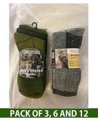 Men Military Army Socks 3612 Pairs MERINO WOOL Hiking Walking Combat Warm 6-11 • £6.99