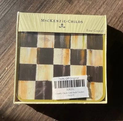 MacKenzie-Childs Courtly Check Cork Back Coasters / Set Of 4 - NIP • $48