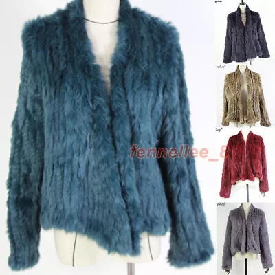 Women 100% Genuine Rabbit Fur Jacket Hand Knitted Casual Coat Outwear Warm Tops • $84.92