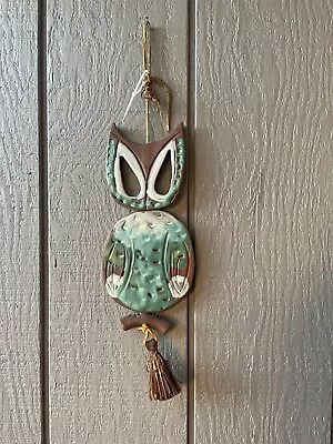 Pacific Stoneware Owl Wind Chime Hanging Vintage Mintish Green Blue White • $45