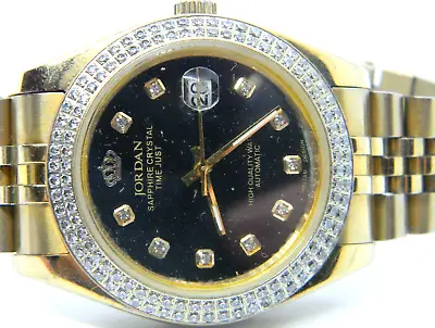 Mens Jordan Automatic 135 Diamond 18K Gold Plated Bling Watch Parts Lot • $149.99