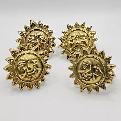 Vintage Brass Sun Napkin Rings Celestial 90s Face MCM Set Of 4 Made In India • $19.99