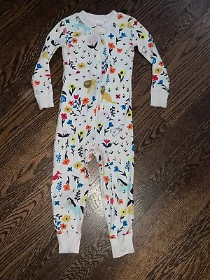 Toddler Girls Hanna Andersson Floral Animals Pajamas Sleeper Longalls Sz 90 3T • $14.99