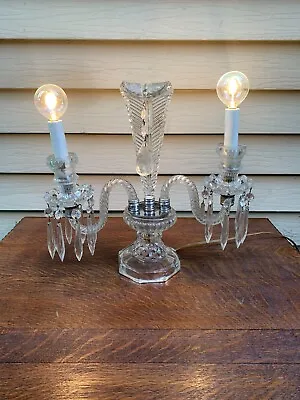 Vintage Antique Stunning Crystal Candelabra Lamp With Gorgeous Prisms Drops Leaf • $125