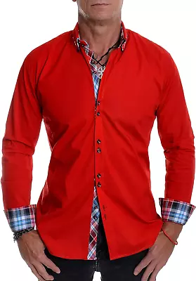 Mens Long Sleeve Smart Shirt With Classic Button Down Collar Slim Fit Italian De • £33.10