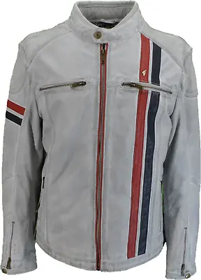 Gabicci Mens White/Blue/Red Leather Rally Jacket • £229.99