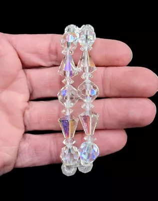 Vintage AB Aurora Borealis Faceted Crystal Glass Bead Double Strand Bracelet 7.5 • $18
