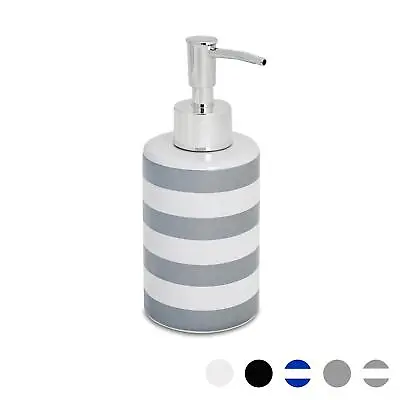 Ceramic Soap Dispenser Spa Sink Organisation Lotion Pump Bottle Grey Stripe • £6