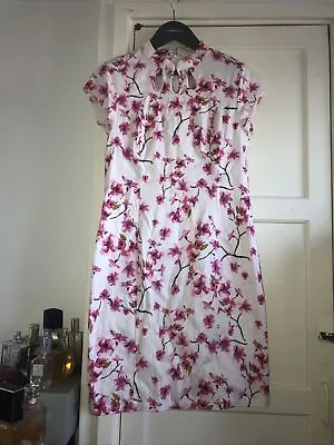 Joe Browns Blossom Dress Size 12 Light Blue Oriental Stretch Mandarin Collar • £17.99