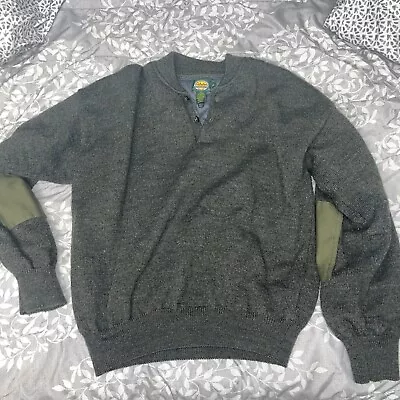 Cabelas Gore Wind Stopper Wool Blend Windbreaker Sweater Mens L Green Elbow Pads • $59.90