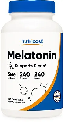 Nutricost Melatonin 5mg 240 Capsules - 5mg Per Serving Non-GMO Gluten Free • $10