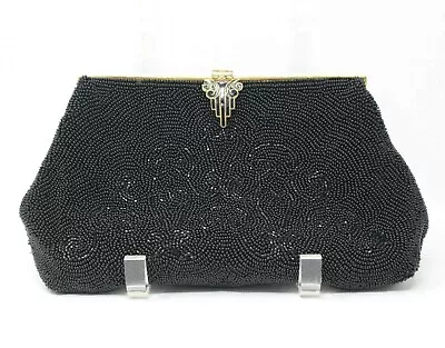 Vintage ARNOLD'S Beaded Black Handbag Clutch Art Deco Purse 1960s  France Bag  • $48