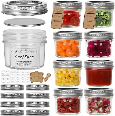 GLASS JARS With Lids Round Small Clear Container Jar 4 Oz 8 Pack 120Ml USA New • $15.99