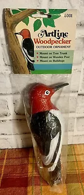 1983 Red Headed  Woodpecker  9 Inch Tree Mounted Decor Artline Vintage Plastic • $9