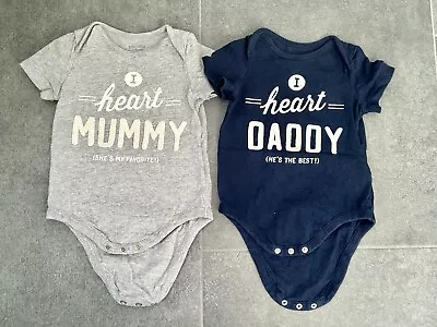 2 X Boys Baby Gap Bodysuits T-Shirts I Love Mummy I Love Daddy 6-12 Months • £2.99