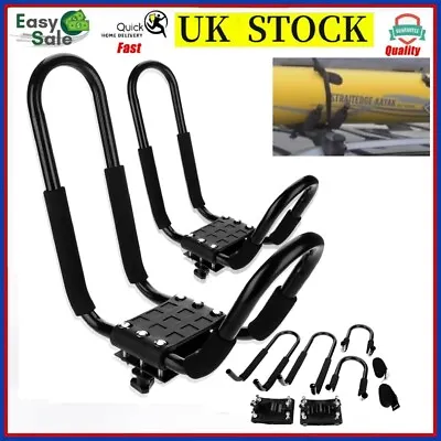 2 PC Double J Bars Car Roof Rack Kayak Canoe Carrier Heavy Duty & Straps  100kg • £16.82