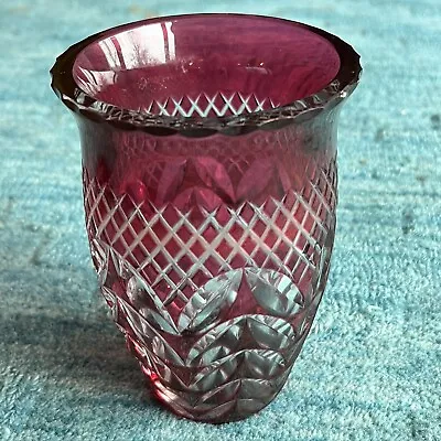 $52 • Buy Val St. Lambert Red Cut To Clear Crystal Vase