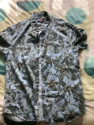 £0.99 • Buy Men’s Marks And Spencer Blue Tropical Print Shirt Size Medium