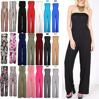 Women Ladies Sexy Bandeau Boob Tube Strapless Wide Leg Palazzo Playsuit Jumpsuit • £8.49