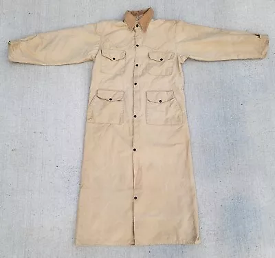 Vintage Cabelas Stockman Duster Long Coat Mens L Zip Snap Water Ressistant Beige • $99.99