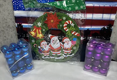 $16 • Buy Christmas Decorations Indoor Plastic Wreath Blue Purple Ball Ornaments Lot