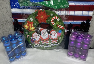 $16 • Buy Christmas Decorations Indoor Plastic Wreath Blue Purple Ball Ornaments Lot
