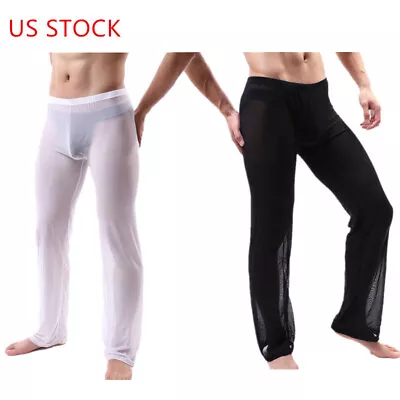 US Mens Mesh See Through Pajama Pants Nightwear Sleepwear Bottoms Sexy Underwear • $6.80