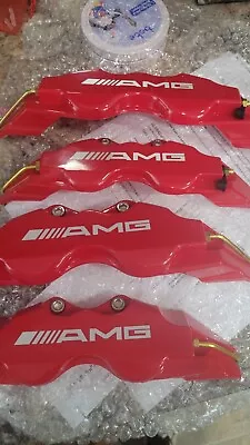 Red AMG Silver Logo Car Disc Brake Caliper Covers Front &Rear For Mercedes Benz  • $14